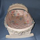 Vtg 1970s Wicker Wood Baby Doll Rocking Hooded Cradle Crib Bassinet White Bunny