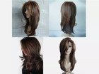 New Women Dark Brown W gold Highlight Ombre Shoulder Length Curly Hair Wig    