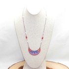 Artisan Vintage Copper Enamel Pink Blue Beaded Pendant Necklace Signed 