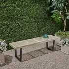 Joa Patio Dining Bench  Acacia Wood With Iron Legs  Modern  Contemporary