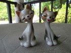 Pair Of Adorable Hand Painted Vintage Ceramic Sitting Cat Figurines