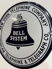 Antique 1921 Bell System New York Telephone Telegraph Co 8    Round Porcelain Sign