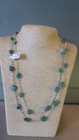 Turquoise Nugget  Sterling Chain  Native American Southwestern Signed Necklace