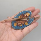 Vintage Matisse Brooch Copper Blue Enamel Painters Pallet Large Signed 