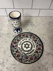 Hand-painted Ceramic Kiddush Cup And Havdalah Plate Set 
