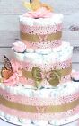 3 Tier Pink   Gold Butterfly Diaper Cake Baby Shower Girl