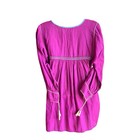 Fushia Mexican Blouse Huipil Multicolor Embroidered Flowers Sz Small