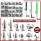 600 Piece Studs Spikes Rivets Kit 10 Sizes For Clothing Leather Crafts Diy Metal