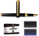 Fine Nib Fountain Pen - Includes 24 Ink Cartridges - 12 Black And 12 Blue - B   