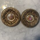 Pair Of Vintage French Ornate Brass Limoges Fragonard Plaques Victorian Decor