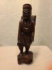 Antique Oriental Asian Hand Carved Wooden Man Carrying Stacked Wood On Backpack