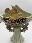 Mccoy Birdbath Wall Pocket Green  Yellow Bird 8    1949 Glossy Green