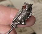 Antique Victorian edwardian Sterling Silver Glass Eye Owl Bird Design Hat Pin