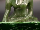 Carved Green Nephrite Jade Seated Buddha Statue 5  12 4 Oz