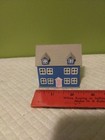 Vtg Miniature Dollhouse Building House Plastic Tiny Toy Blue   Gray W  Pink Door