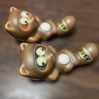 Retro Showa Raccoon Chopstick Rests - Folk Art Pottery  Playful 2pcs  6cm Used