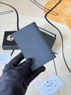 Prada 2mc101 Saffiano Leather Card Holder Wallet Gray Blue Slim Bifold 11x7cm