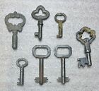Lot Of 7  Open   Solid Barrel Small Skeleton Keys Cabinet Drawer Keys Antique