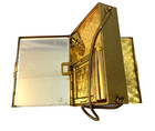 Vintage Gold Tone Metal  carry-all  Compact W Mirror  Comb Lipstick