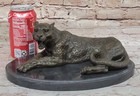 Signed Milo Jaguar Wildlife Animal On Marble Base Hand Made Bronze Statue Decor