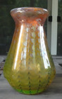 Rare Signed Ls Lundberg Studios 1990 Iridescent Web Drapery Vaseline Glass Vase
