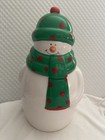 Houston Harvest Musical Snowman W green Polka Dot Scarf  Ceramic Cookie Jar  11 