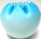 Antique Hand Blown Satin Glass Rose Bowl Vase Blue Cased Pinched Rim 4 5 8  T