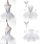 Girls Ballet Dance Skirted Kids Straps Swan Tutu Dress Hair Clip Set Dancewear