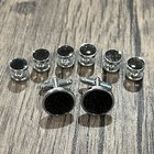 Black Round Cufflinks And 6pcs Studs Set Men Wedding Essential