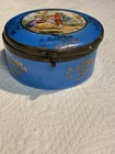 Antique Porcelain Hinged Powder  Trinket Box Hand Painted W mirror