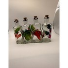 Set Of 4 Vintage 80s 90s Cruet Vinegar Oil Handpainted Glassware With Cork Top