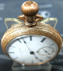 Antique Currier Pocket Watch W  Train Case Illonois Watch Co  12 Jewel- Size 18 