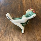 Vintage Christmas Ceramic Pixie Elf Green Red Hat Lounging Sitting Japan