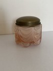 Art Deco Draped Glass Vanity Jar In Pink Frost With Sculpted Bottom   Metal Lid