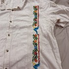 Men s White Cotton Mexican Guayabera Shirt Embroidered Floral Bird Fiesta L xl