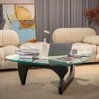Vintage Classic 19mm Thick Glass Coffee Table Solid Wood Base Noguchi Style