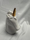 White Ceramic Unicorn Piggy Bank With A Gold Horn 7    Tall Fantasy Mystical