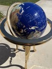 Gemstone Floor Base World Globe Semiprecious Inlay Polished Brass Stand Vintage 