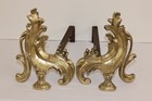 Antique Or Vintage French Style Brass Fireplace Andirons - Provenance  Unknown