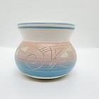 Vintage Navajo Handmade Pottery Pot Southwest Etched Signed Pastel Pink Blue 80s