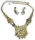 Vintage Joseph Wiesner Necklace   Earrings Set Signed Pink   Grey Rhinestone