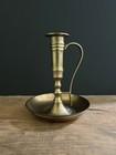 Vtg Solid Brass Candlestick Holder Chamberstick 5 25   