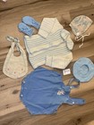 Antique Vintage Baby Clothes  Romper  Sweater  Bib  Baby Bonnets  Hat  Mitt  Lot