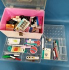 Large Vintage Pink Bin Filled With Procured Sewing Notions New   Vtg   Trims  