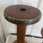 Lot Of 5 Vintage Wooden Spools Two With String  The Large One Has Metal Rim