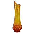 Vtg Le Smith Swung Glass Stretch Diamond Fat Bottom Vase Amber Mcm 20 5in Tall