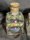 Set Of 3 Hand Painted Floral Vintage Glass Dresser Apothecary Vanity Jars Set