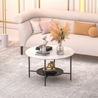 Coffee Table 2 Tier Round White Marble End Table Black Metal Frame Side Table