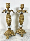 Vintage Pair Hollywood Regency Style Ornate Cast Metal Candlesticks 12 5   