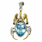 2ct Heart Blue Topaz Beetle Pendant 14k White yellow Gold Finish 18 Free Chain